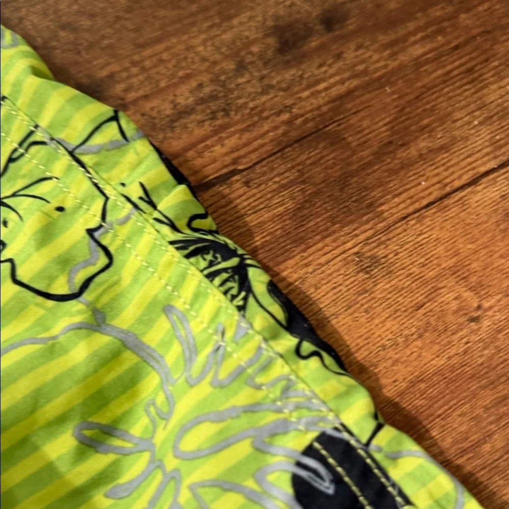 Lime Green Floral Men's Board Shorts - Picture 5 of 7